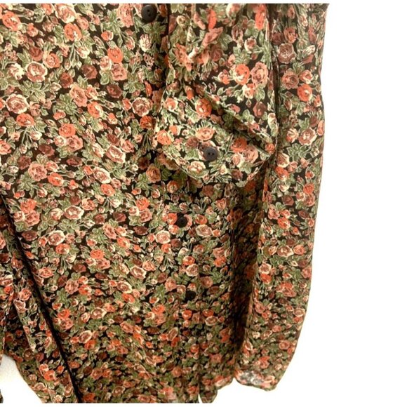 Vintage 80s David Alan Brown Dark Floral Chiffon Button Up Blouse Shirt Size 20W - Picture 4 of 10
